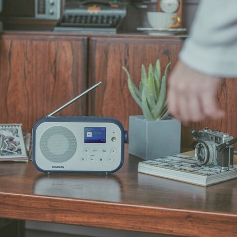 Sangean DPR-42BT White-Ink Blue DAB+/FM radio wit blauw met bluetooth werkt op batterijen/netadapter