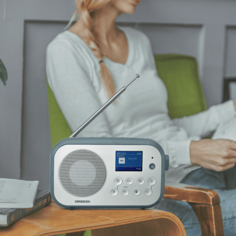 Sangean DPR-42BT White-Stone Blue DAB+/FM radio wit grijs met bluetooth werkt op batterijen/netadapter