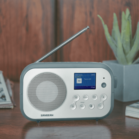 Sangean DPR-42BT White-Stone Blue DAB+/FM radio wit grijs met bluetooth werkt op batterijen/netadapter