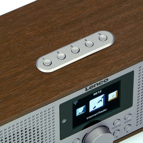 Lenco DIR-170WA internet/DAB+/FM smart radio walnoot zilver knoppen