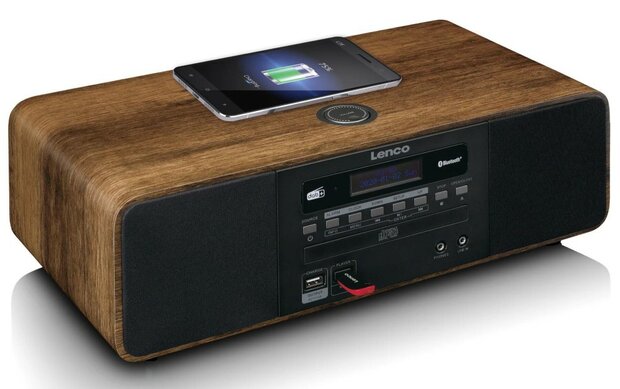 Lenco DAR-051WD stereo DAB+/ FM radio met CD-speler zwart bovenzijde draadloze oplader