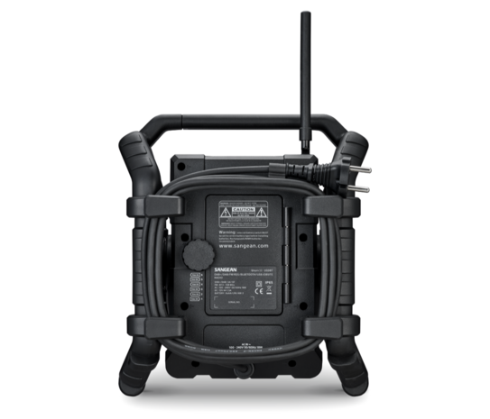 Sangean U5DBT FM/DAB+ stevige bouwradio zwart met bluetooth, aux en accu achterzijde
